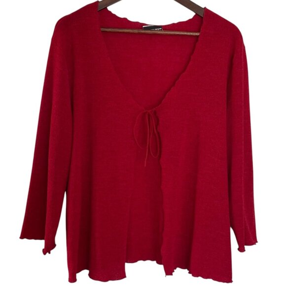 Fashion Bug Sweaters - Vintage Y2K Tie Front Cardigan Sweater Top 2X Red Fairy Whimsy Core Lettuce Hem